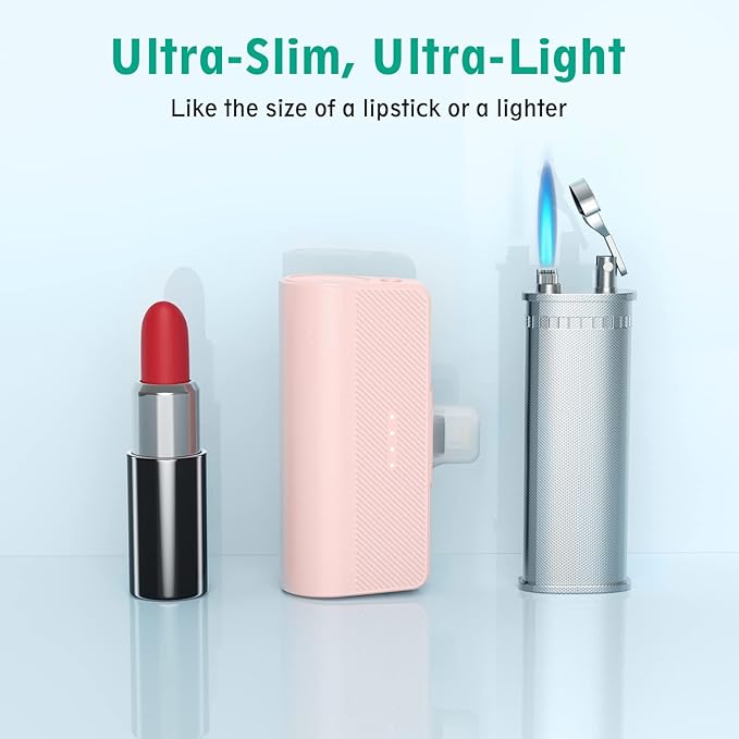 KKD Portable Charger for iPhone, Built-in MFi Certified Plug, 5000mAh Small Portable Phone Charger Power Bank for iPhone 14/13/12/11/XR/X/SE/8/7/6/6s/Pro Max/Plus,iPad,Pink