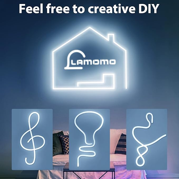 Lamomo LED Strip Lights, 65.6ft White Dimmable Neon LED Rope Lights, 24V Waterproof LED Light Strip, 6000K Flexible Neon Lights for Bedroom Indoor Home Decor