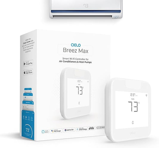 Breez Max | ENERGY STAR CERTIFIED Smart AC Controller | WiFi Thermostat for Mini-Split, Window, Portable ACs/Heat Pumps | AI-Based Tech | Free App, No Subscriptions | Alexa, Google, IFTTT etc. (White)