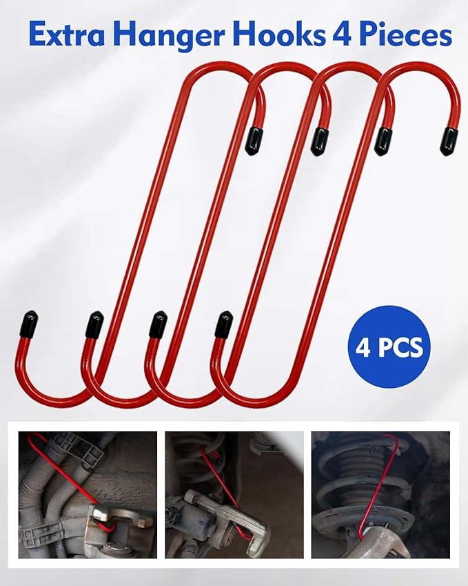 Brake Caliper Compression Tool with Extra 2PCS Large Plates 1.57"-2.95" for Disc Brake Pad Spreader,Caliper Piston Compressor Tool with 4 Brake Caliper Hanger Hooks,Car Brake Repair Tool Red