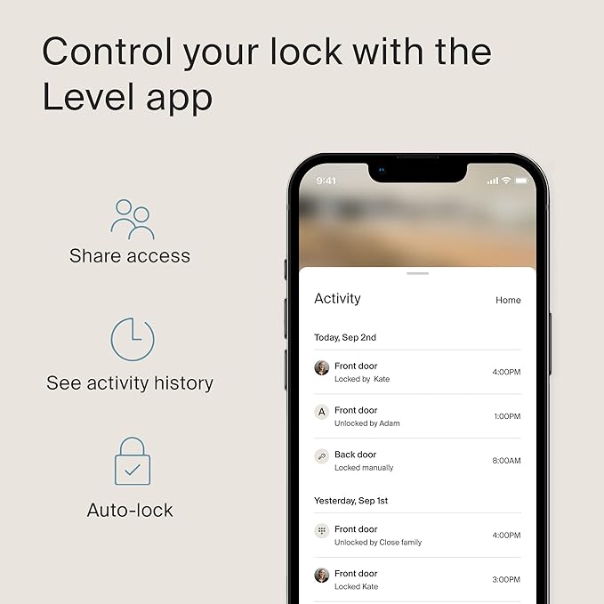 Level Lock+ Deadbolt Smart Lock - World's Smallest Smart Lock plus Apple Home Key - Level App for iOS & Android - Works with Apple Home (Satin Chrome)