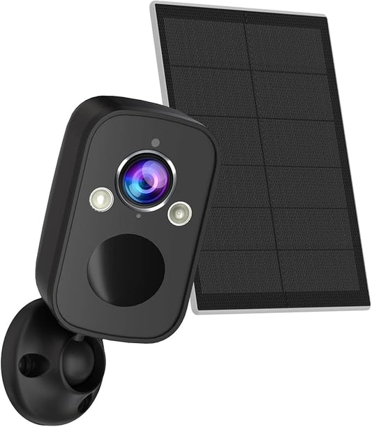 Rraycom Wireless Battery-Powered Security Camera Outdoor with Solar Panel, 2K QHD Resolution, Color Night Vision, 130° Viewing Angle, AI Motion Detection, 2-Way Talk, Cloud/SD Storage