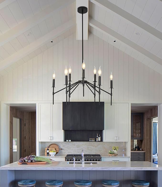 9-Light Black Chandeliers, Vintage Farmhouse Candle Chandelier for Dining Room, E12 Base High Ceilings Hanging Pendant Lighting Lights Fixtures for Bedroom, Kitchen, Entryway, Living Room