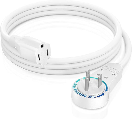 Maximm Extension Cord 4 Foot White Flat Plug, 360° Rotating Short Power Cord Single Outlet, Indoor 16 Gauge 3 Prong Grounded Wire UL Certified (4Ft White)