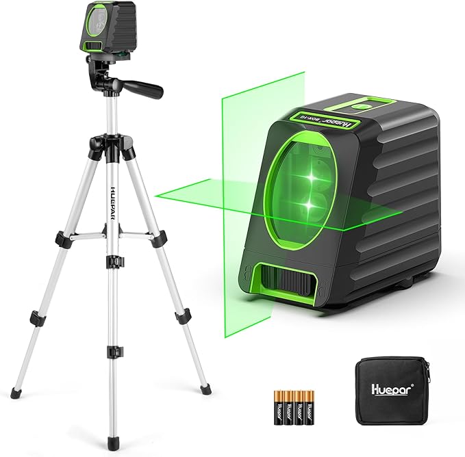 Laser Level with Tripod, Huepar 150Ft Self Leveling Lazer Level Outdoor Use, 150° Vertical Green Cross Line Level Laser for Picture Hanging, Tile, Construction Project - Pulse Mode (25.6 in Tripod)