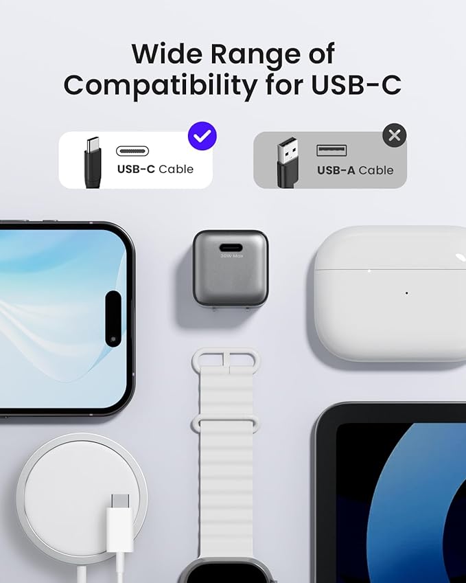 30W Compact Wall Charger, USB C Charger Block with GaN III Tech, PD3.0 PPS QC4.0 Fast Foldable Power Adapter for iPhone 16 15, Galaxy, Pixel, iPad, AirPods,MacBook Air