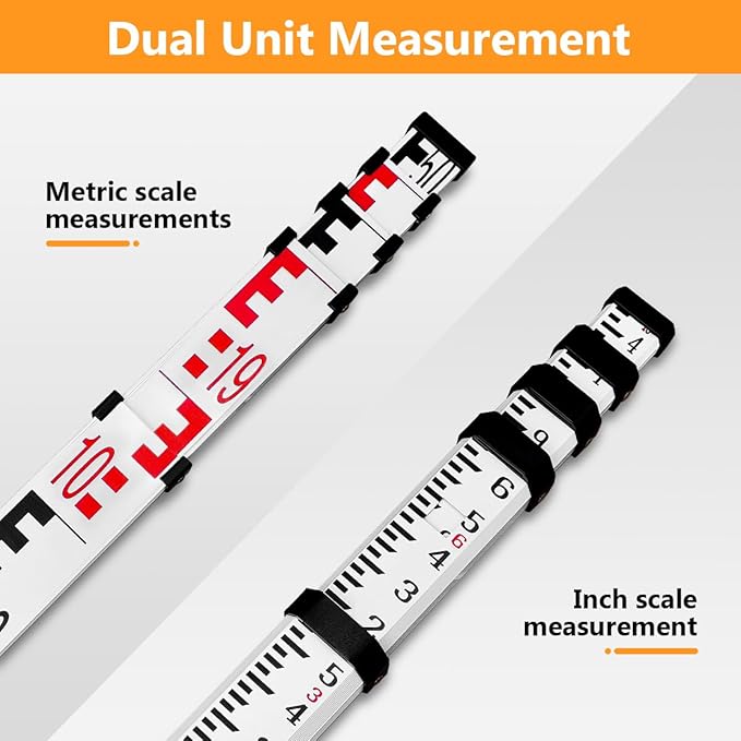 Takamine 16-Foot Aluminum Grade Rod – 8ths, Dual Sided 5-Section Telescopic Leveling Rod – Soft Carrying Case Included