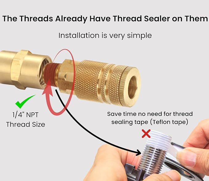 Coupler and Plug Kit (28 Piece), Industrial Type D, 1/4 Inch NPT, Solid Brass Quick Connect Air Hose Fittings Set, with Sealant