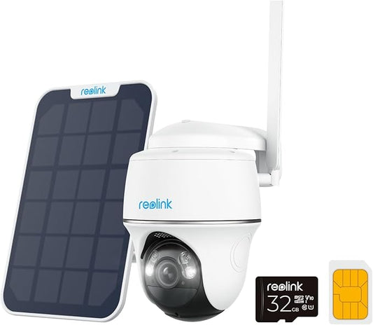 REOLINK 5MP 4G LTE Cellular Security Camera Outdoor, 360° Pan-Tilt, Sim+32GB SD Card Included, Wireless Solar Powered, Color Night Vision, Smart AI Detection, Go PT Plus+Solar Panel, Updated Version