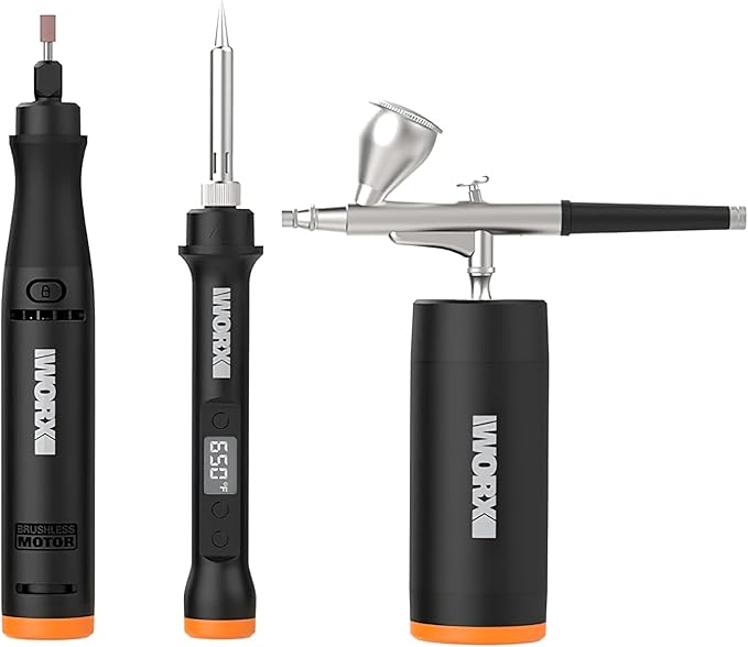 Crafting Tool Combo Kit - Rotary Tool, Airbrush Gun, Wood and Metal Crafter for Sanding, Carving, Painting, 20V Power Share Battery & 57-Piece Accessories Included