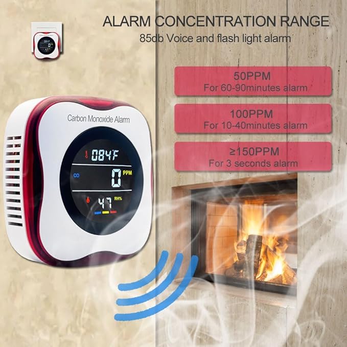 Carbon Monoxide Detectors, KH Alert 3-in-1 Travel CO Detector Humidity Temperature Meter, Portable Carbon Monoxide Detector with Sound and Light Alarm, Mini CO Gas Monitor for Home/Kitchen(2 Packs)