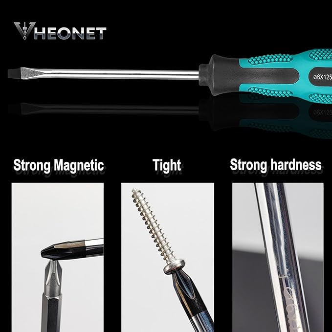 Magnetic Screwdriver Sets 6 PCS, Screwdriver Set with Bag,Flat Head Phillips Screwdriver, Non-Slip Cushion Grip for Repair Home Improvement,Green & Black