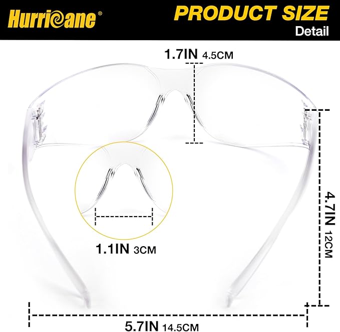 HURRICANE Clear Safety Glasses - 24 Pc Safety Goggles with Clear Lens, 98% UV380 blocking, Scratch Impact Resistance Wrap Around Eyewear for Work, Lab, Construction Use