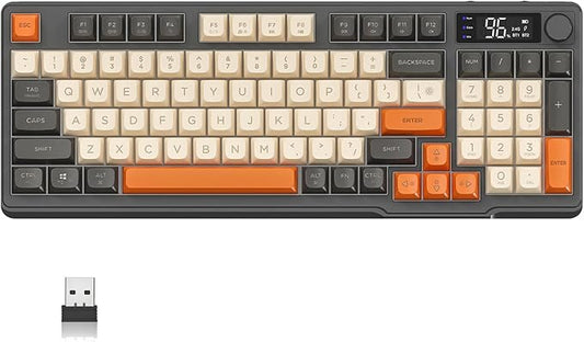 ZIYOU LANG M96 Wireless Gaming Silent Membrane Keyboard,Display Screen & Knob with Multimedia Keys Dual Mode Bluetooth/2.4Ghz,Rainbow Backlight 94Keys Ball Shape PBT Keycap ANSI Layout for Win/Mac