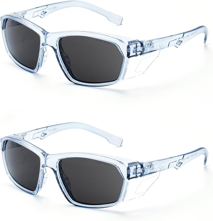 ProtectX Stylish Anti-Fog & Scratch-Resistant Safety Glasses With Readers, UV Protection Goggles, Anti-Impact Lightweight Glasses for Men＆Women Tinted Smoke - 2 Pack,Blue