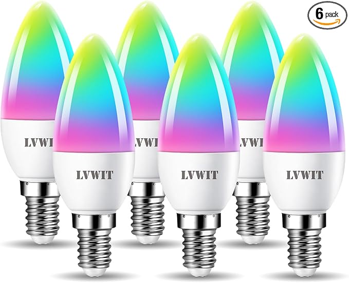 LVWIT Smart Light Bulb, B11 Smart Candelabra LED Bulb, E12 Base WiFi Chandelier Light Bulb, Color Changing, Dimmable, Compatible with Alexa Home Amazon Echo, No Hub Required, 470 Lumen 4.9W 4 Pack