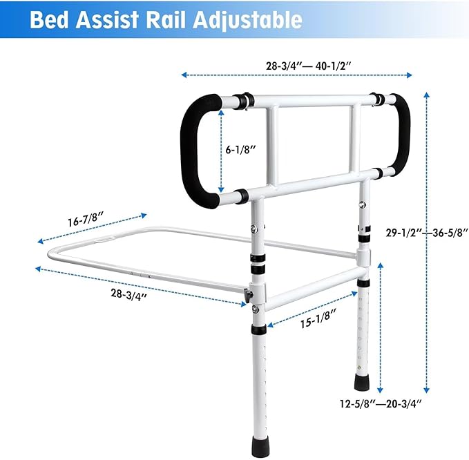 Foldable Bed Rail for Elderly Adults Safety - Adjustable Bed Rails with Support Legs for Seniors, Surgery Patients & Handicap Foldable Bed Rails, Fit Any Bed