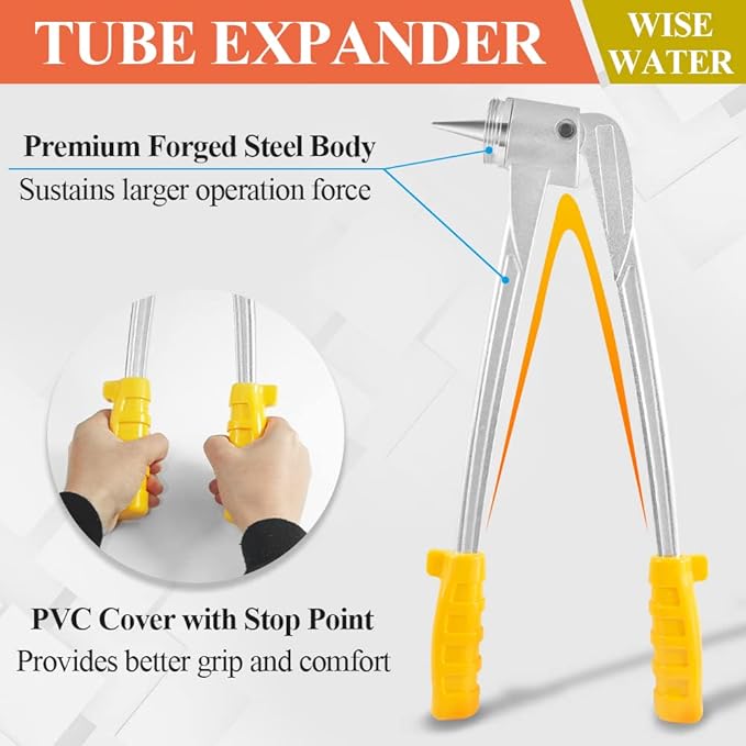WiseWater HVAC Tubing Expander Kit, Tube Swaging Set Includes 3/8'' to 1-5/8''Expander Heads, Tube Cutter, Reamer, Deburring Tool for Soft Copper, Aluminum, Brass Tubes