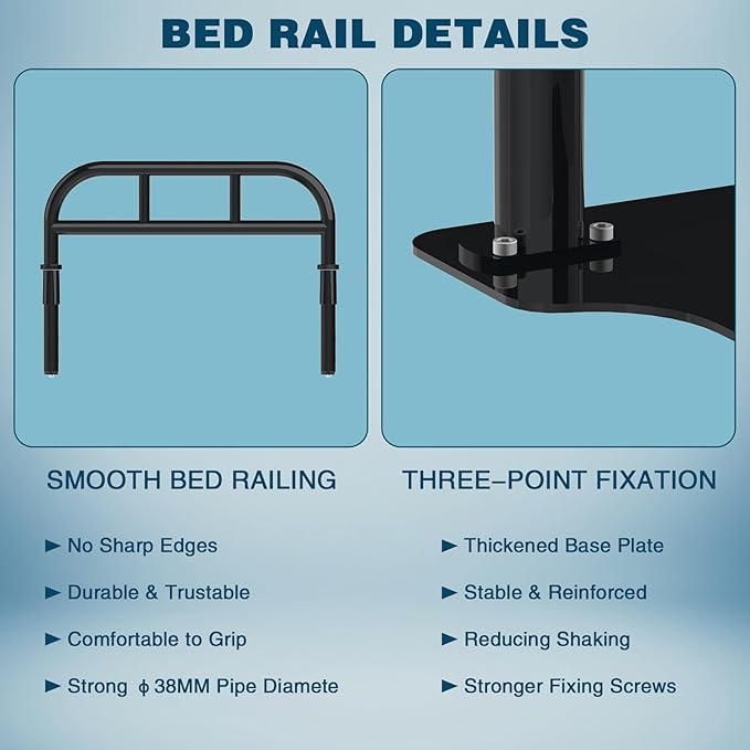 Bed Rail for Elderly Adults Safety, Heavy Duty Bed Rail with 6 Adjutsable Heights, Bed Assist Rail for Seniors, Twin, Queen, King Size Bed (400 LBS Loading, Black)
