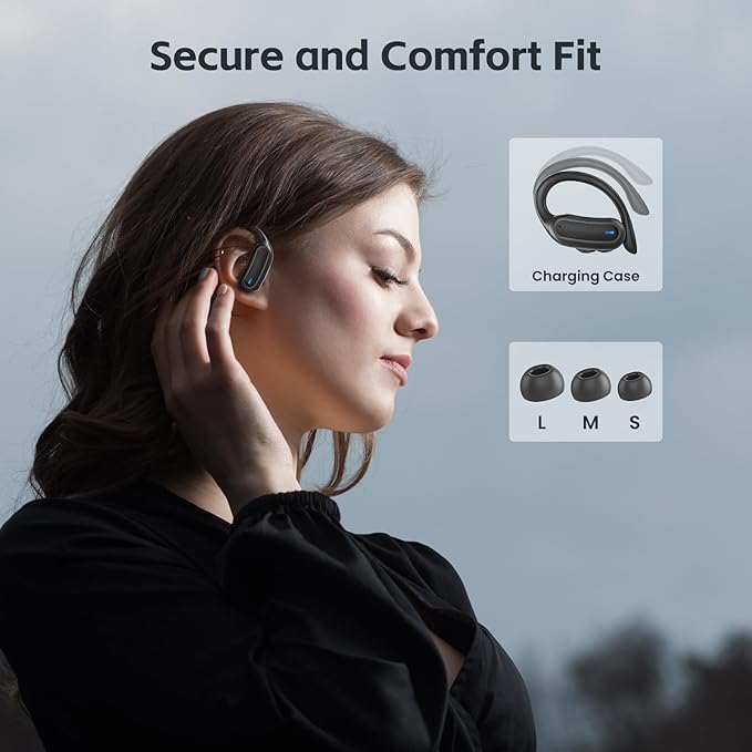 Wireless Earbuds, Bluetooth 5.3 Headphones, True Wireless Stereo Earphones with IPX6 Waterproof, Noise Cancelling Mic, Fast Charging and Comfort Fit Ear Buds for Sports, Workouts - Black