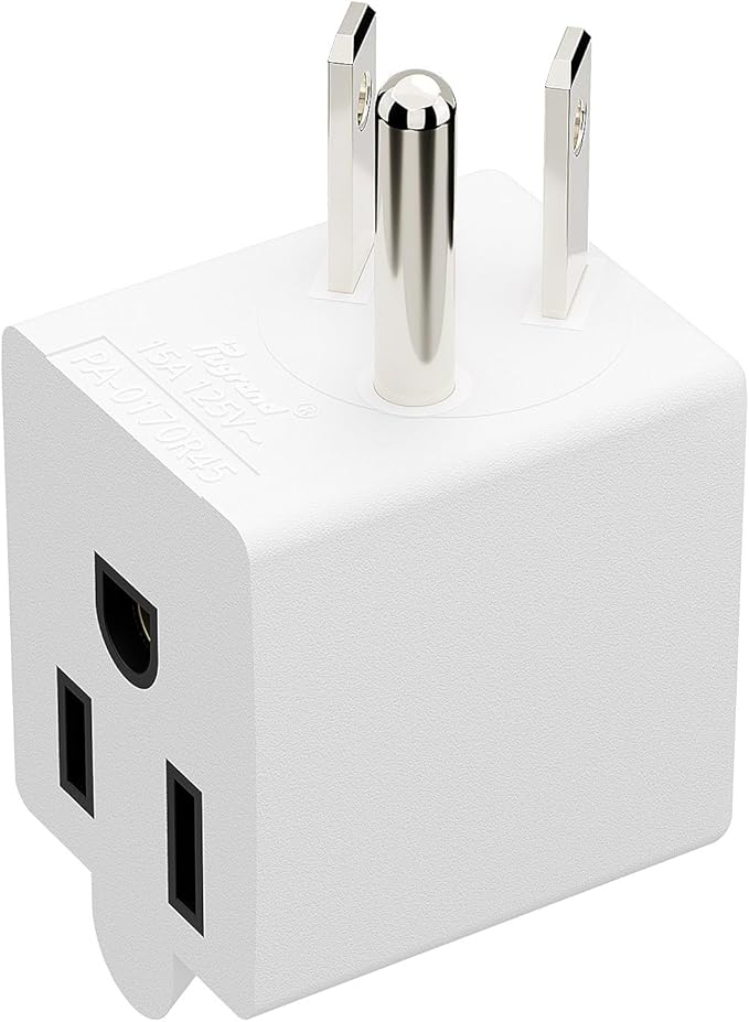 90 Degree Adapter Right Angle USA 3-Prong Male-Female Adapter,90 Degree Angled USA Male Female Power adapter, 5-15P to 5-15R Direction Changer Space Save Adapter White PA-0170R45W