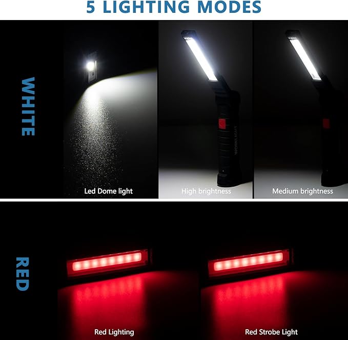 LED Rechargeable WorkLight Tools for Mens Dad Gift,Magnetic Flashlights with Hook 360° Rotate 5 Modes Emergency Light for Mechanic, Automotive,Camping and Christmas Birthday Gift(2 Pack)