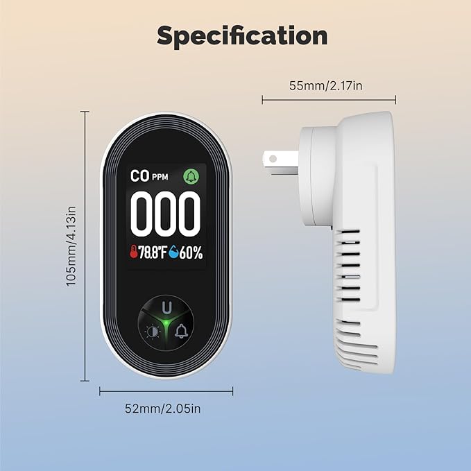 [2Pack] MOES Carbon Monoxide Detectors Plug in, 3 in 1 Carbon Monoxide Detector with Temperature Humidity Sensor Built-in, CO Monitor Alarm Sound Warning for Kitchen/Garage/Fireplace