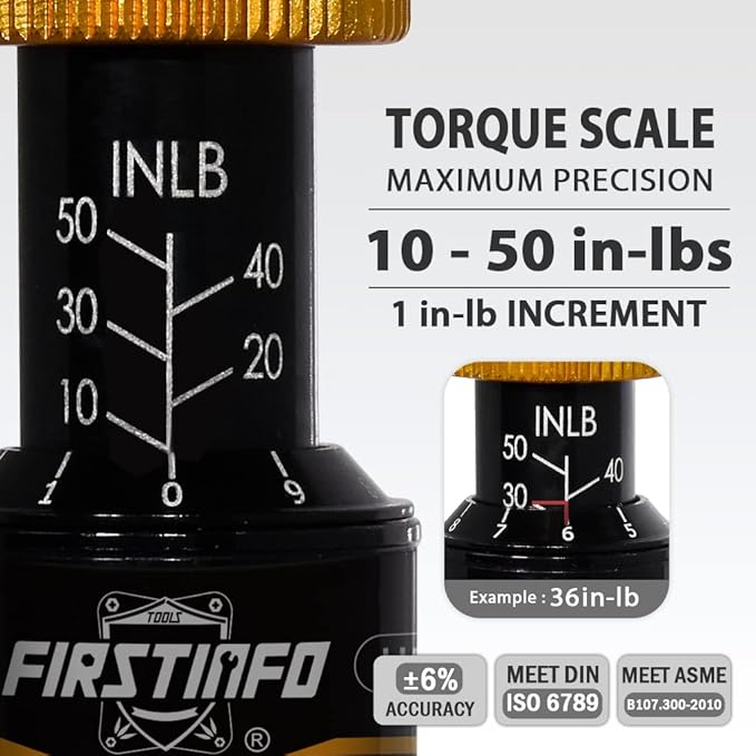 FIRSTINFO H5187 Precision Certified Limited Torque Screwdriver 10-50 in-lbs with 1/4 Inch Universal Hex Bit Holder Quick Release Design and Extra T-Handle