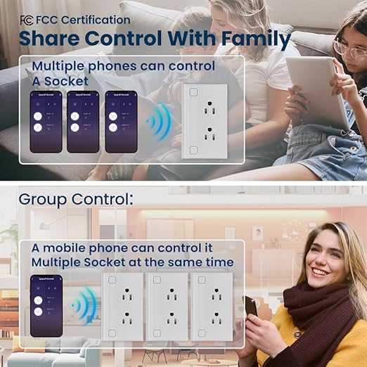 Smart Wall Outlet ,Energy Monitoring,2.4GHZ WiFi Socket FCC,Work with Tuya/Alexa/Google Assistant No Hub Required,White