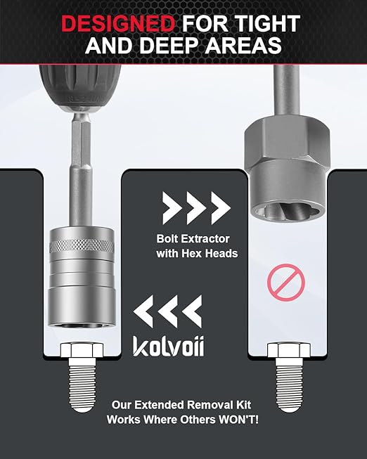 Kolvoii Bolt Extractor Kit, Nut Extractor Socket Set, Stripped & Rounded Bolt Remover with 1/4" & 3/8" Drive, 32PCS Lug Nut Removal Tool for Damaged, Frozen, Broken, Rusted and Rounded-Off, 35#CR-MO