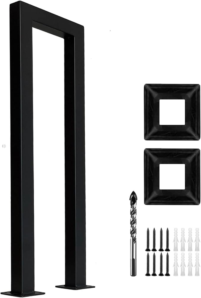 2FT Black Sturdy Non-Slip U-Shaped Safety Guardrail, Equipped with Decorative Cover, Retro Industrial Iron Handrail, Stylish & Safe Grab Bars, for Indoor and Outdoor Steps