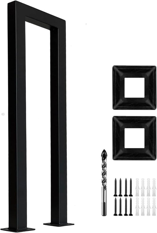 2FT Black Sturdy Non-Slip U-Shaped Safety Guardrail, Equipped with Decorative Cover, Retro Industrial Iron Handrail, Stylish & Safe Grab Bars, for Indoor and Outdoor Steps
