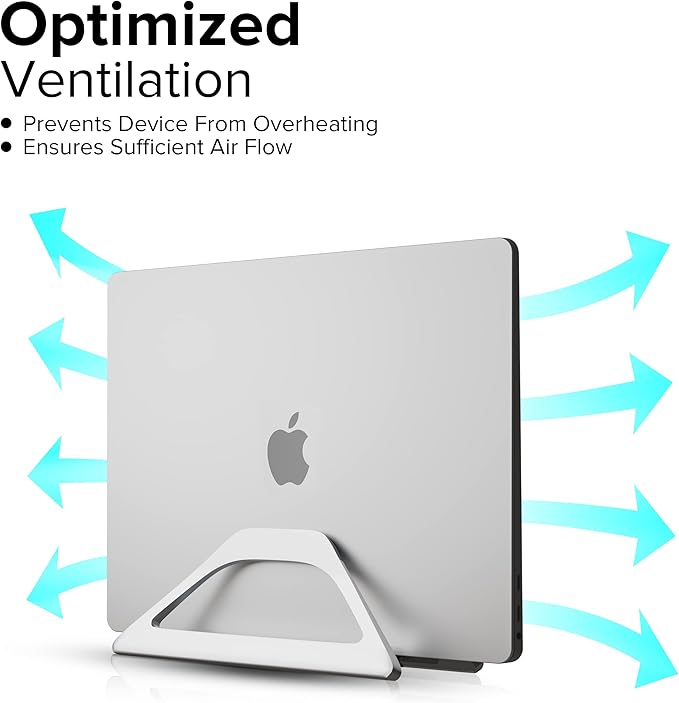 Elestoria Vertical Laptop Stand Holder- Adjustable Laptop Holder Vertical fits All MacBook, Chromebook & Gaming Laptops - Silver