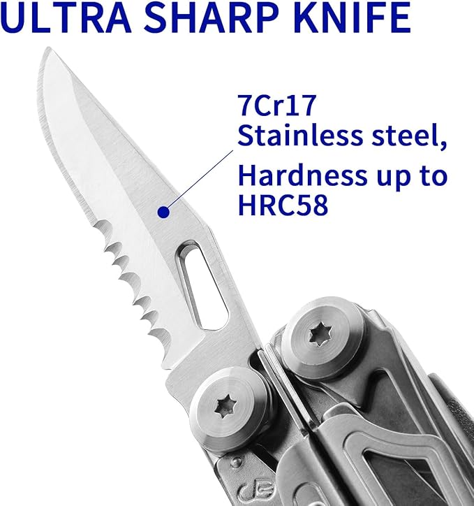 Multitool, 22-in-1 Multi-tool Pliers with Fire Starter, Emergency Whistle, Glass Breaker, Safety Locking and Nylon Sheath for Survival, Camping, multitool for men