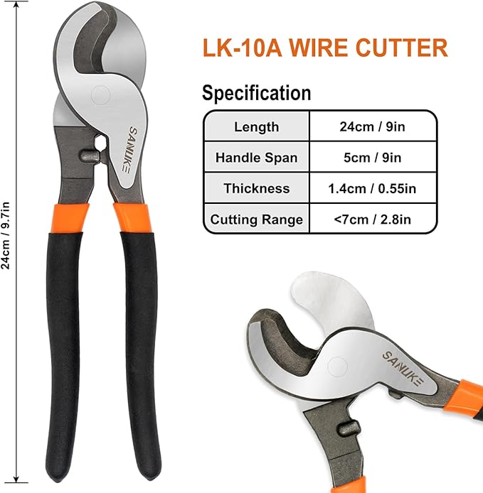 Sanuke Battery Cable Lug Crimping Tool, Cable Cutters High Leverage, Wire Crimper for AWG 8 6 4 2 1/0 Copper Wire Lugs, Aluminum Copper Communication Cables Cutting