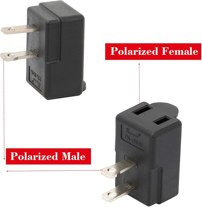 Right Angle 2-Prong 90 Degree Leftward AC Adapter, Polarized L Type, Vertical Down Power Adapter, PA-0506B Black