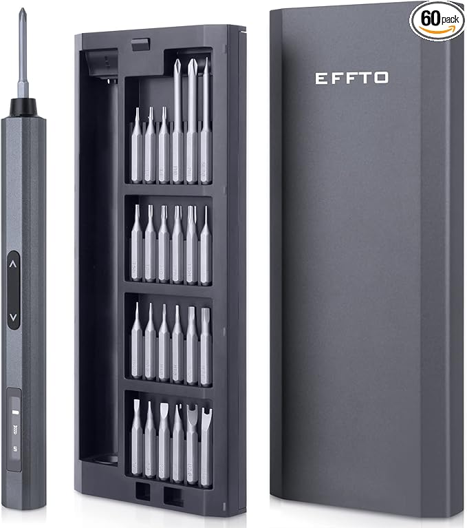 Precision Screwdriver Set, 5 Gear Torque, Mini Screwdriver Set with OLED Screen, Small Screwdriver Set Rechargeable with 48 multifunctional bits and shadowless LED lights, Aluminum Case