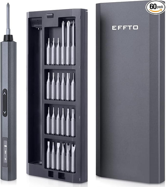 Precision Screwdriver Set, 5 Gear Torque, Mini Screwdriver Set with OLED Screen, Small Screwdriver Set Rechargeable with 48 multifunctional bits and shadowless LED lights, Aluminum Case