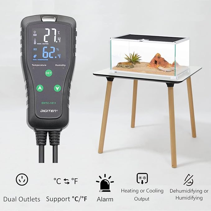 DIGITEN DHTC1011 Humidity and Temperature Controller Plug-in Thermostat Humidistat Outlet Humidity Controller Greenhouse Thermostat Cooling Heating Humidifier Dehumidifier