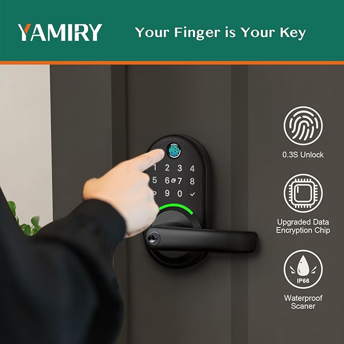 Smart Door Handle Lock with Keypad: Yamiry Fingerprint Smart Knob - Keyless Entry Digital Lock for Front Door - Deadbolt with APP - Generate Passcode Remotely - DIY Installation