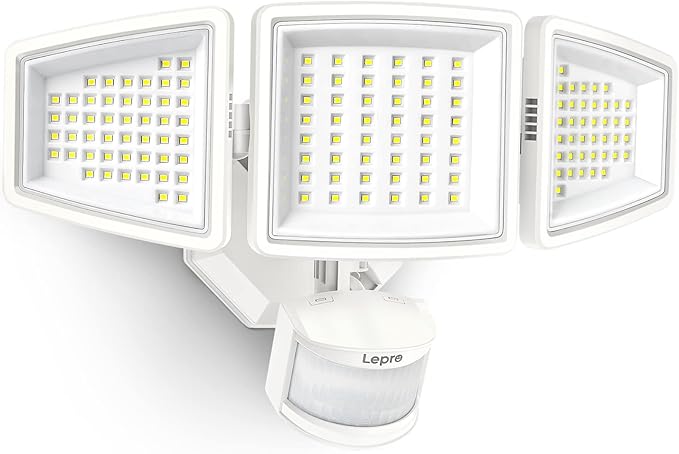 Lepro LED Security Lights, Outdoor Motion Sensor Light, Flood Lights with 3 Adjustable Heads, 270° Wide Lighting Angle, 27W 3200LM Super Bright, IP65 Waterproof for Yard Porch Garage, White