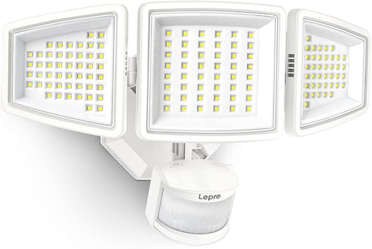 Lepro LED Security Lights, Outdoor Motion Sensor Light, Flood Lights with 3 Adjustable Heads, 270° Wide Lighting Angle, 27W 3200LM Super Bright, IP65 Waterproof for Yard Porch Garage, White
