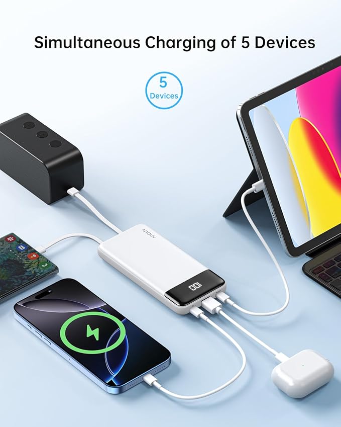 Portable Charger with Built-in Cables 10000mAh Power Bank with Cords, Slim Fast Charging Battery Pack, Travel Essential Portable Charger for iPhone 17/16/15/14/13 Series, Samsung Google Pixel iPad