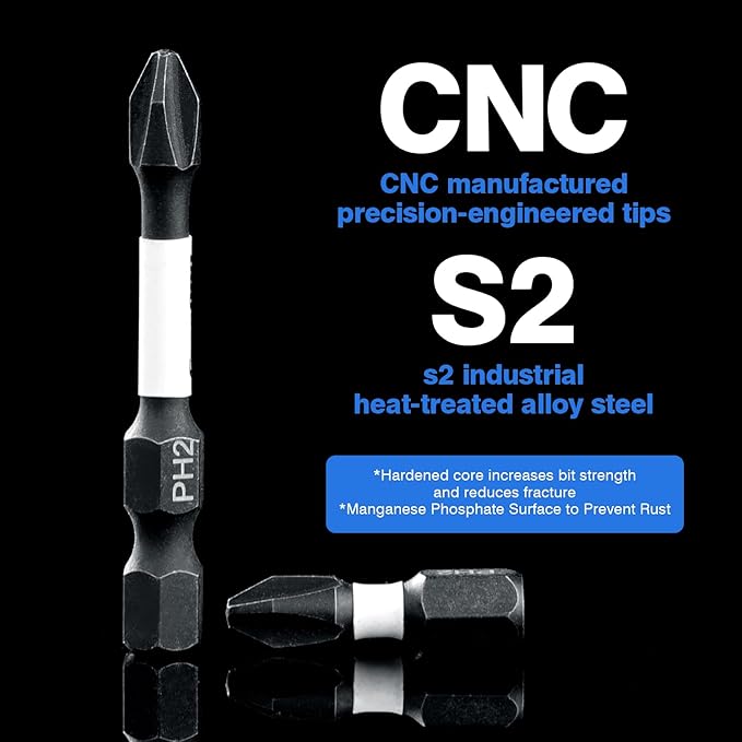 Screwdriving Power Bits PH2-2IN+3.5IN*4pcs Magnetic Phillips #2 Insert Bit S2 Steel Anti-Slip Long Screwdriver Bit Set 1/4 Inch Hex Shank Impact Tough Screws Drive Bits