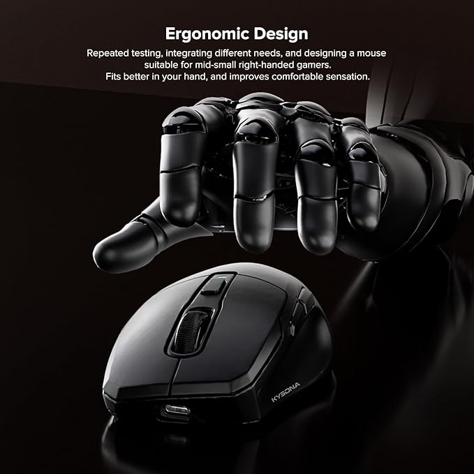 Wireless Gaming Mouse, 26000 DPI, 8K Polling Rate, Tri-Mode 2.4GHz/USB-C/Bluetooth Ergonomic Mouse with Web-Driven, Ice-Cooling Coating, Rechargeable Gaming Mice for Laptop/PC/Mac/Xbox, Black