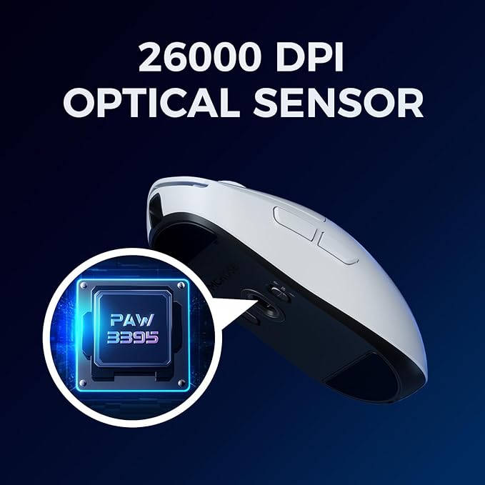 A5 ProMax Wireless Gaming Mouse, Symmetrical Design, 59 Grams, 1K Polling Rate, PAW3395 26K DPI Optical Sensor, 130 Hour Battery Life, Tri-Mode Connectivity - White