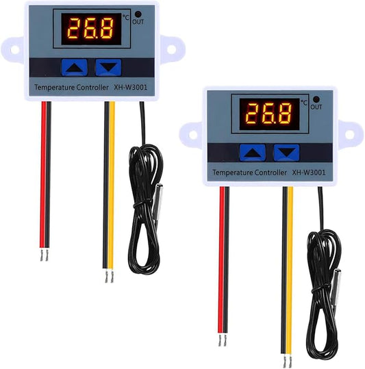 2 Pack XH-W3001 Digital LED Temperature Controller Module,DC 12V 10A 120W -50℃ to 110℃ Programmable Heating/Cooling Digital Thermostat Switch with Waterproof Probe