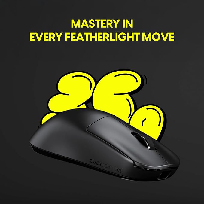Pulsar Gaming Gears X2 Crazylight Wireless Gaming Mouse, Ultra Lightweight 1.23 oz (35g), Optical Switch, 32000 DPI, 750 IPS, XS-1 Sensor, 8k Compatible (Jet Black)