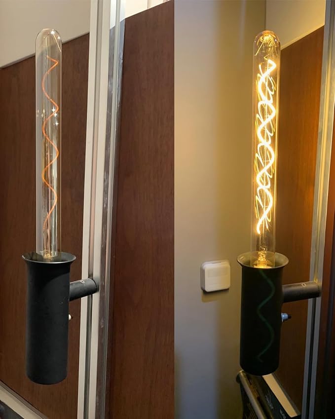 Leools Vintage LED Spiral Filament Bulb T10, 11.8inch Long Tubular Dimmable Edison Light Bulbs,E26 Base,Amber Glass,Warm White,2200K, (60W Equivalent), Pack of 4