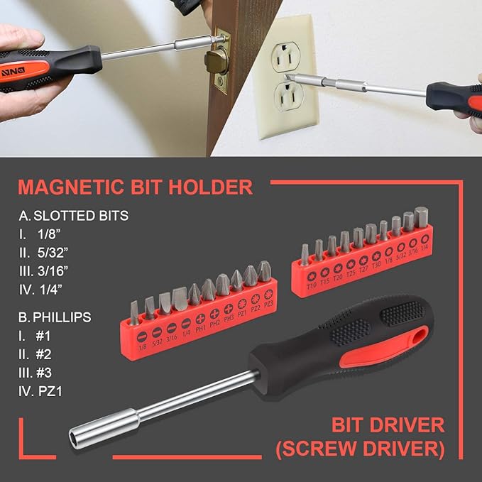 DNA MOTORING 39-Piece Household Tool Set General Repair Small Hand Tool Kit Storage Case for Home Garage Office College Dormitory Use, Red, TOOLS-00006